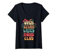 Donna Overstimulated Moms Club Divertente Retrò Introverso Floreale Maglietta con Collo a V