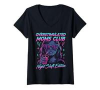 Donna Overstimulated Moms Club Retro Night Shift Edition Mama Maglietta con Collo a V