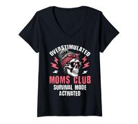 Donna Overstimulated Moms Club Survival Mode attivato Funny Skull Maglietta con Collo a V