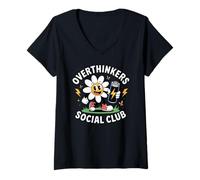 Donna Overthinkers Social Club Divertente Design retrò Floreale Maglietta con Collo a V