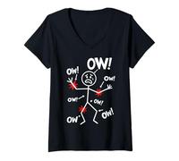 Donna OW Personaggio Divertente Stick Figure Dolore Maglietta con Collo a V