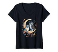 Donna Owl Bird Horned Owl Nocturnal Spotted Owl Lechuza Eule Maglietta con Collo a V