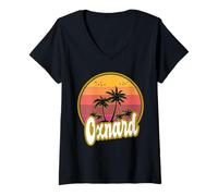 Donna Oxnard California Spiaggia retrò Tramonto Maglietta con Collo a V