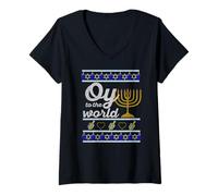Donna OY TO The World Brutto Maglione Hanukkah Meme Vacanze ebraiche Maglietta con Collo a V