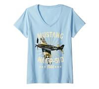 Donna P-51D Mustang Vintage North American Fighter Warbirds Maglietta con Collo a V