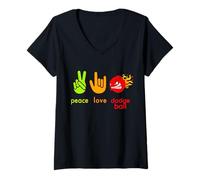 Donna Pace Amore Dodgeball Umorismo Sport Gioco Maglietta con Collo a V