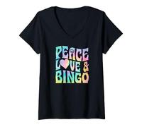 Donna Pace Amore E Bingo Cuore E Pace Simbolo Maglietta con Collo a V