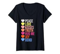 Donna Pace Amore Gioia Abbracci Affermazione Cuore San Valentino Maglietta con Collo a V