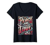 Donna Pace & Amore per Tutti Unire Cuori Pace e Amore Insieme Maglietta con Collo a V