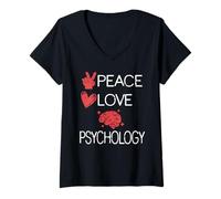 Donna Pace Amore Psicologia Cervello Cuore Terapia Divertente Maglietta con Collo a V