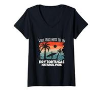Donna Pace in Riva al Mare - Parco Nazionale delle Dry Tortugas Maglietta con Collo a V