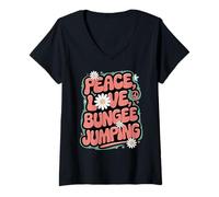 Donna Pace Love Bungee Jumping 60s 70s Hippie Retro Bungee Jumper Maglietta con Collo a V
