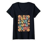 Donna Pace Love Long Jump 60s 70s Hippie Retro Maglione Lungo Maglietta con Collo a V