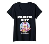 Donna Pacific City Oregon Vintage Surf Retro Unicorno Surf Maglietta con Collo a V