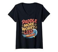 Donna Paddle More Worry Less Paddle Board Design Maglietta con Collo a V