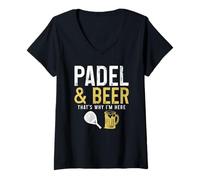 Donna Padel & Beer Ecco perché Sono Qui Divertente Padel Maglietta con Collo a V
