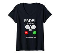 Donna Padel Chiama e Devo Andare a Giocare a Padel Tennis Amante Maglietta con Collo a V