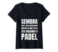 Donna Padel Frase Divertente Testa Maglietta con Collo a V