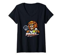 Donna Padel Tennis Tiger Lion King Padel Maglietta con Collo a V