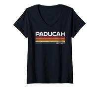 Donna Paducah Kentucky, Design retrò a Righe, Stile Vintage, Città Maglietta con Collo a V