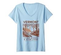 Donna Paesaggio Rustico e Vita Lenta del Vermont Maglietta con Collo a V