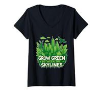 Donna Paesaggio urbano della natura urbana Graffiti- coltiva verde ecologico Maglietta con Collo a V