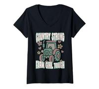 Donna Paese Forte Farm Girl Tough Agricoltore Donne agricole Signore Maglietta con Collo a V