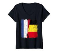 Donna Paesi Bassi Belgio Half Flag Maglia Belga Olandese Maglietta con Collo a V