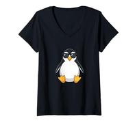 Donna Paffuto Cool Penguin con Occhiali da Sole Summer Vibes Maglietta con Collo a V