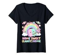 Donna Pagina Iniziale Sweet Candy Home Maglietta con Collo a V