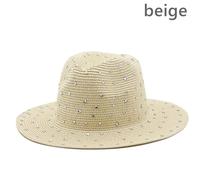 Donna Paglia Mantella Strass Cappello Jazz di Feltro Fedora Largo con Falda Mare