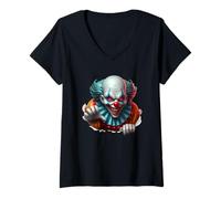 Donna Pagliaccio spaventoso raccapricciante Halloween Costume Art Maglietta con Collo a V