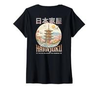 Donna Pagoda Giapponese Sakura Blossoms Zen Garden Art Indietro Maglietta con Collo a V