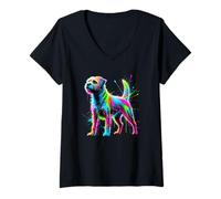 Donna Paint Art Border Terrier Border Terriers Maglietta con Collo a V