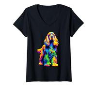 Donna Paint Art English Cocker Spaniel Spaniels Maglietta con Collo a V