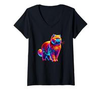 Donna Paint Art Exotic Shorthair Shorthaired Maglietta con Collo a V