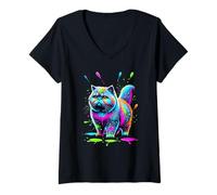 Donna Paint Art Exotic Shorthair Shorthaired Maglietta con Collo a V