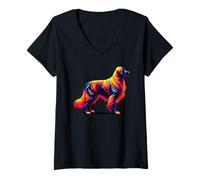 Donna Paint Art Flat-Coated Retriever Maglietta con Collo a V