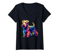 Donna Paint Art Glen Of Imaal Terrier Wicklow Terrier Maglietta con Collo a V