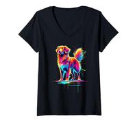 Donna Paint Art Nova Scotia Duck Tolling Retriever Toller Maglietta con Collo a V