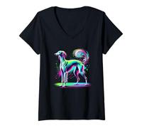 Donna Paint Art Saluki Dog Persian Greyhound Maglietta con Collo a V