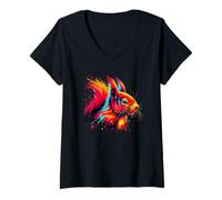 Donna Paint Art Scoiattolo rosso Scoiattoli Maglietta con Collo a V