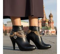 Donna Paio Stivali Catene Bracciale Cinturino Oro Metallo con Cuori Scarpe Charm