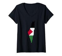 Donna Palastine Map, Palestinian Love Illustration Graphic Design Maglietta con Collo a V