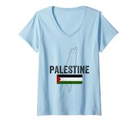 Donna Palastine Map, Palestinian Love Illustration Graphic Design Maglietta con Collo a V