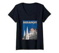 Donna Palazzo del Parlamento Ungheria a Budapest Viaggi europei Maglietta con Collo a V