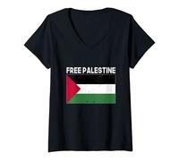 Donna Palestina Bandiera - Free Palestine Maglietta con Collo a V