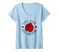 Donna Palestine Free Palestine Free Gaza Palestine Flag Arabic Maglietta con Collo a V
