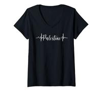 Donna Palestine Love Heartbeats Free Palestine Free Gaza Arabic Maglietta con Collo a V
