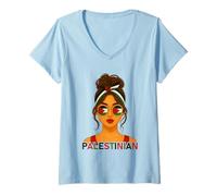 Donna Palestinian Girl Palestine Flag Palestinian Girlfriend Wife Maglietta con Collo a V